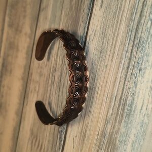 Vintage Bell Trading Post Southwest Copper Stamped Cuff Bangle Bracelet 